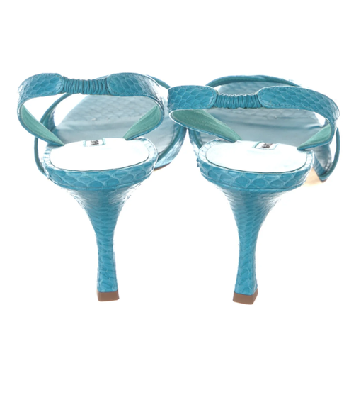 Manolo Blahnik: Callasli Elaphe Slingback Heels in Turquoise